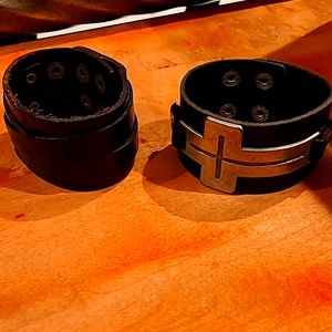 2 leather handcuffs bracelets